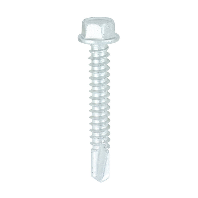 This is an image of Timco - Metal Construction Light Section Screws - Hex - Self-Drilling - Bi-Metal - Exterior - Silver Organic 5.5 x 38mm - (100 PCS Box) BML38