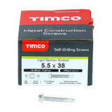 This is an image of Timco - Metal Construction Light Section Screws - Hex - Self-Drilling - Bi-Metal - Exterior - Silver Organic 5.5 x 38mm - (100 PCS Box) BML38