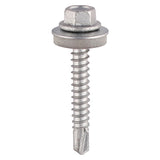 This is an image of Timco - Metal Construction Light Section Screws - Hex - EPDM Washer - Self-Drilling - Exterior - Silver Organic 5.5 x 50mm - (100 PCS Box) BML50W16