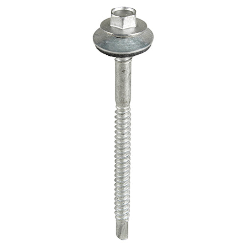 This is an image of Timco - Metal Construction Composite Panel Screws - Hex - EPDM Washer - Self-Drilling - Bi-Metal - Exterior - Silver Organic 5.5/6.3 x 100mm - (100 PCS Box) BMLH100W16