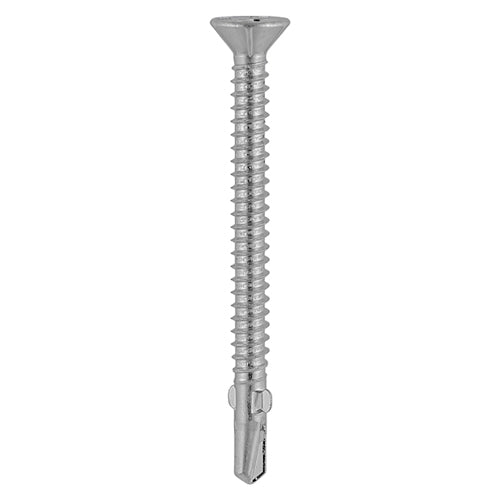 This is an image of Timco - Metal Construction Timber to Light Section Screws - Countersunk - Wing-Tip - Self-Drilling - Bi-Metal - Exterior - Silver Organic 5.5 x 65mm - (200 PCS Box) BMLW65
