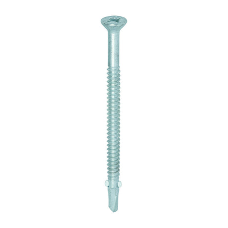 This is an image of Timco - Metal Construction Timber to Light Section Screws - Countersunk - Wing-Tip - Self-Drilling - Bi-Metal - Exterior - Silver Organic 5.5 x 85mm - (100 PCS Box) BMLW85