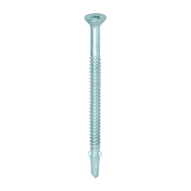 This is an image of Timco - Metal Construction Timber to Light Section Screws - Countersunk - Wing-Tip - Self-Drilling - Bi-Metal - Exterior - Silver Organic 5.5 x 85mm - (100 PCS Box) BMLW85