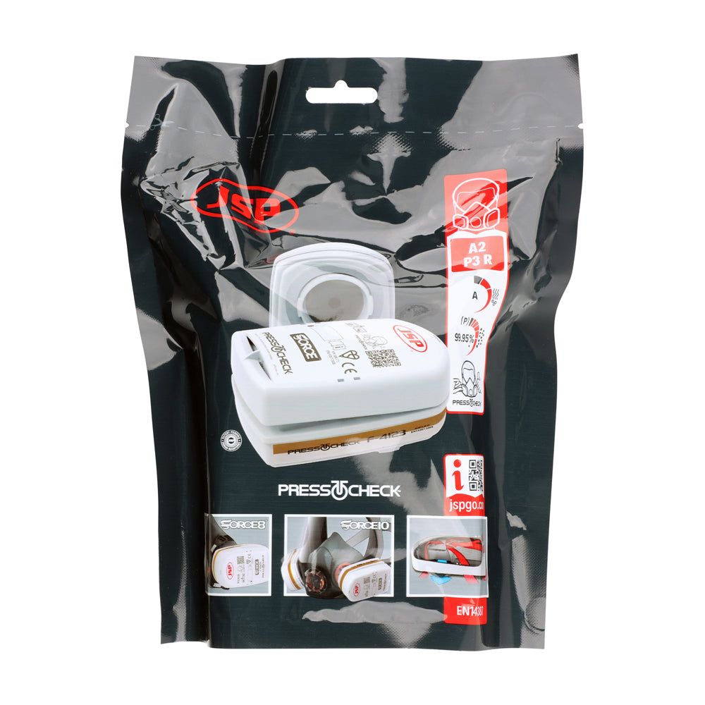 This is an image of Timco - PressToCheck Replacement Filters - Organic Gas / Vapour & Dust A2 P3 (2 Pieces Bag) BMN740000600