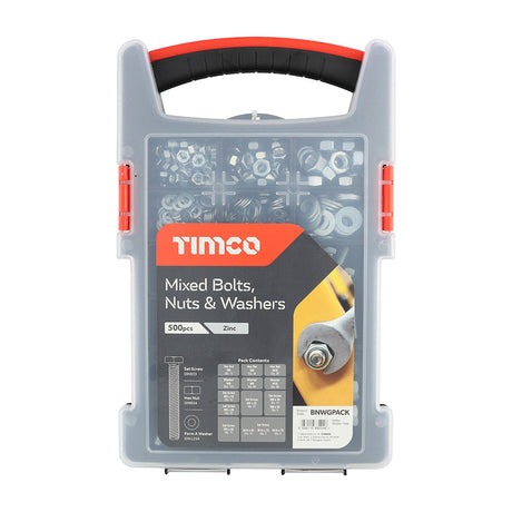 This is an image of Timco - Mixed Bolts, Nuts and Washers Grab Pack - Zinc - (500 PCS Tray) BNWGPACK