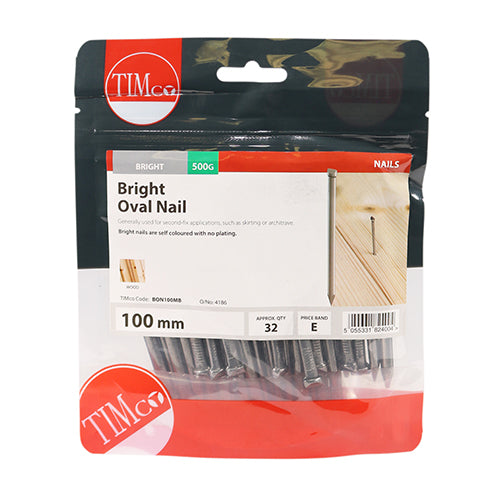 This is an image of Timco - Oval Nails - Bright 100mm (0.5 Kg TIMbag) BON100MB