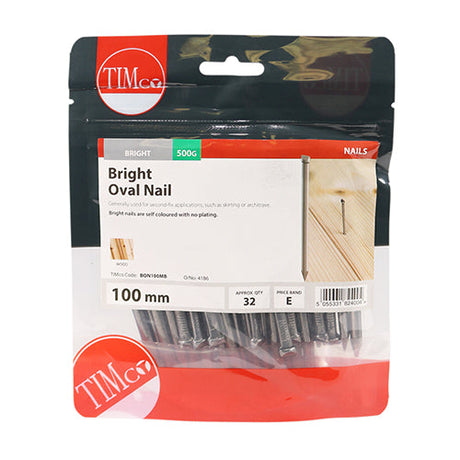 This is an image of Timco - Oval Nails - Bright 100mm (0.5 Kg TIMbag) BON100MB