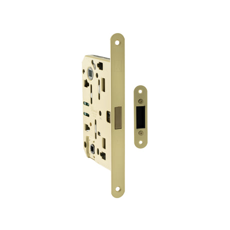 Quality image of Bonaiti Polaris 2XT Magnetic Bathroom Lock 60mm backset - Satin Brass | Sku. bon2xtwc60sb | available from Trade Door Handles.