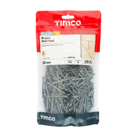 This is an image of Timco - Oval Nails - Bright 50mm (1 Kg TIMbag) BON50B