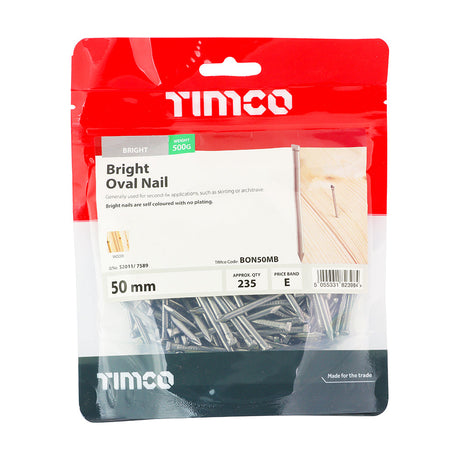 This is an image of Timco - Oval Nails - Bright 50mm (0.5 Kg TIMbag) BON50MB