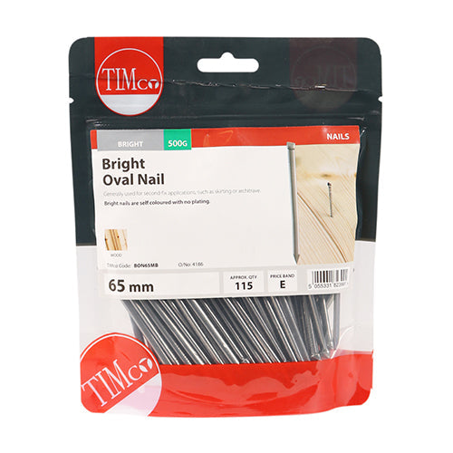 This is an image of Timco - Oval Nails - Bright 65mm (0.5 Kg TIMbag) BON65MB