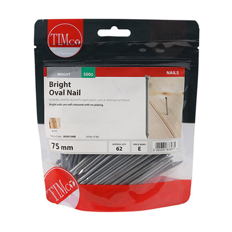 This is an image of Timco - Oval Nails - Bright 75mm (0.5 Kg TIMbag) BON75MB