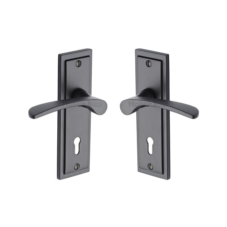 High quality image of the Sorrento Door Handle Lever Lock Boston Design Matt Black Finish
 | Sku. bos1000-blk | Discounted prices available from Trade Door Handles