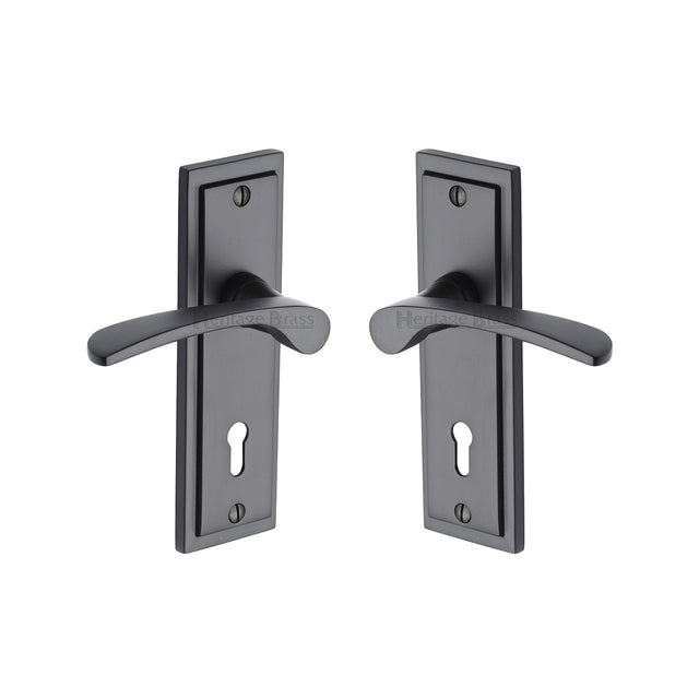 High quality image of the Sorrento Door Handle Lever Lock Boston Design Matt Black Finish
 | Sku. bos1000-blk | Discounted prices available from Trade Door Handles