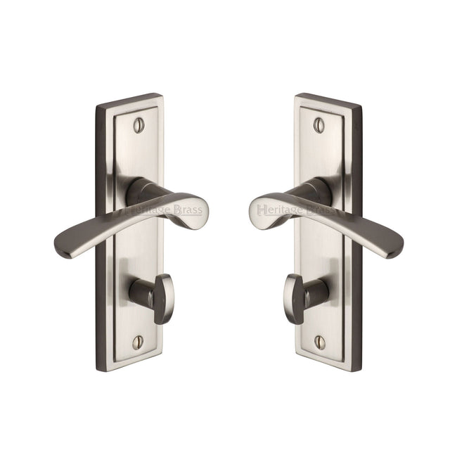 High quality image of the Sorrento Door Handle for Bathroom Boston Design Satin Nickel on Zinc finish | Sku. BOS1030-SNZ | available to order from Trade Door Handles.
