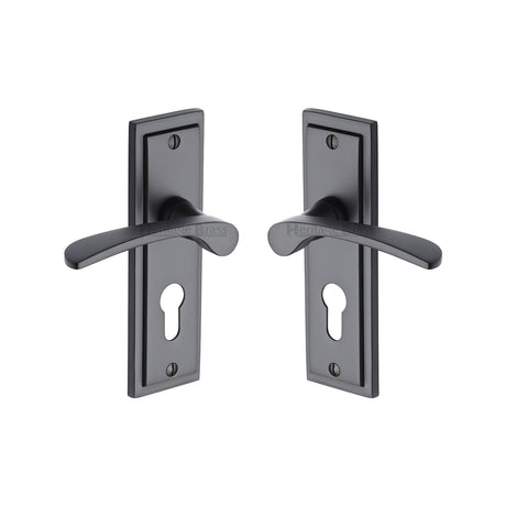 High quality image of the Sorrento Door Handle for Euro Profile Plate Boston Design Matt Black Finish
 | Sku. bos1048-blk | Discounted prices available from Trade Door Handles