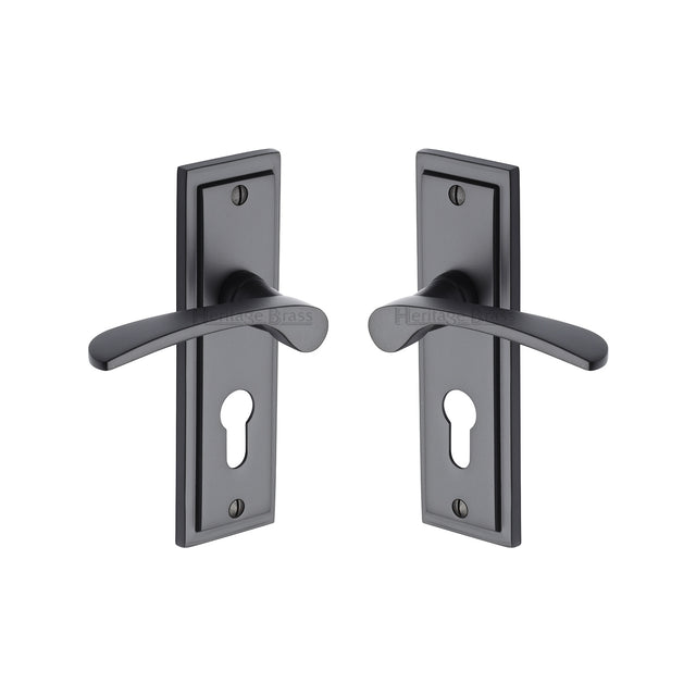 High quality image of the Sorrento Door Handle for Euro Profile Plate Boston Design Matt Black Finish
 | Sku. bos1048-blk | Discounted prices available from Trade Door Handles