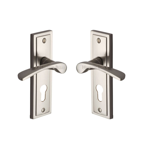 High quality image of the Sorrento Door Handle for Euro Profile Plate Boston Design Satin Nickel on Zinc finish | Sku. BOS1048-SNZ | available to order from Trade Door Handles.