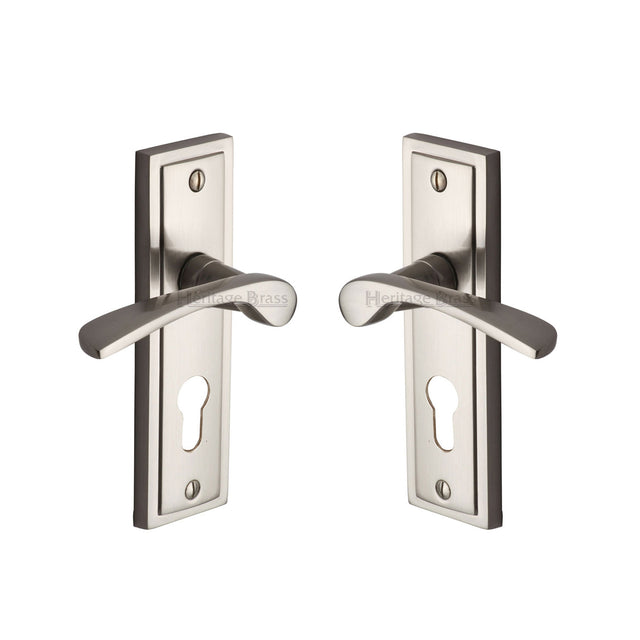 High quality image of the Sorrento Door Handle for Euro Profile Plate Boston Design Satin Nickel on Zinc finish | Sku. BOS1048-SNZ | available to order from Trade Door Handles.