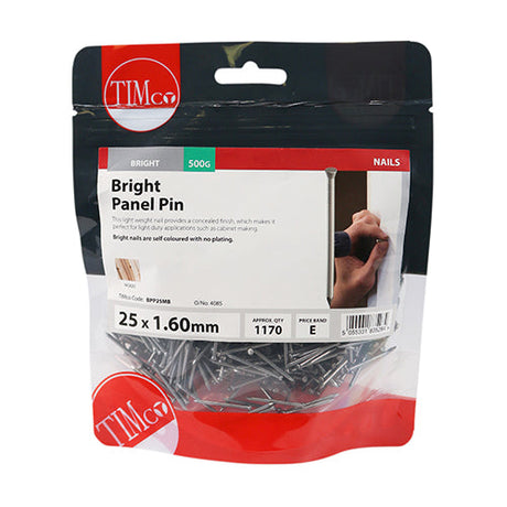 This is an image of Timco - Panel Pins - Bright 25 x 1.60mm (0.5 Kg TIMbag) BPP25MB