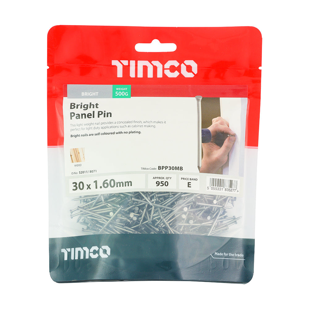 This is an image of Timco - Panel Pins - Bright 30 x 1.60mm (0.5 Kg TIMbag) BPP30MB