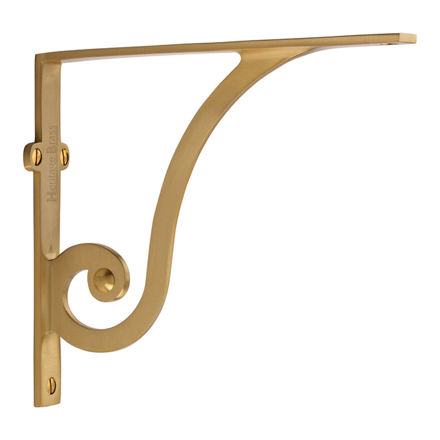 High quality image of the Heritage Brass Ornate Shelf Bracket 8'' x 6.5'' Satin Brass Finish | Sku. br2170-8-sb | Discounted prices available from Trade Door Handles