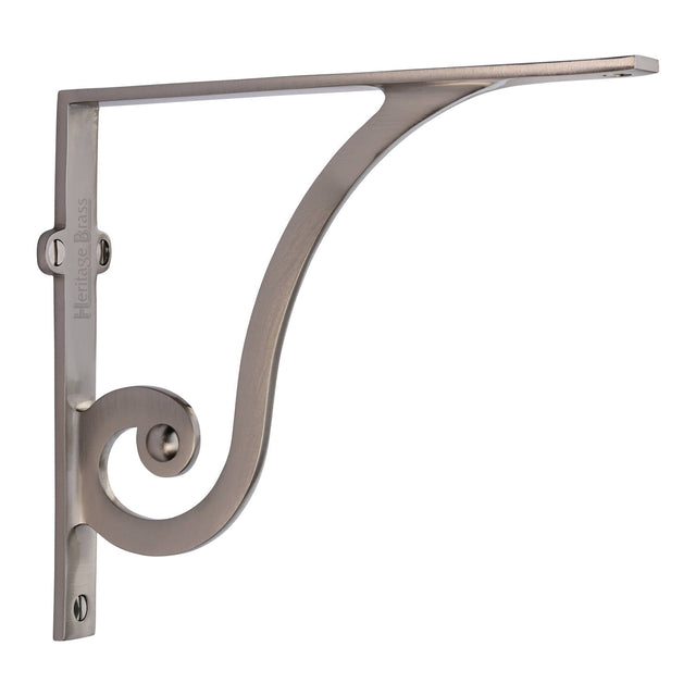 High quality image of the Heritage Brass Ornate Shelf Bracket 8'' x 6.5'' Satin Nickel Finish | Sku. br2170-8-sn | Discounted prices available from Trade Door Handles