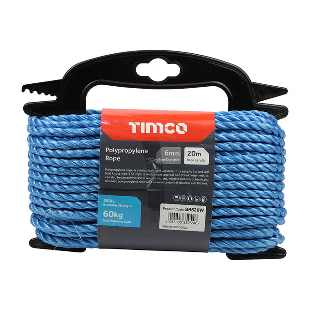 This is an image of Timco - Polypropylene Rope - Blue - Winder 6mm x 20m (1 Each Unit) BR620W
