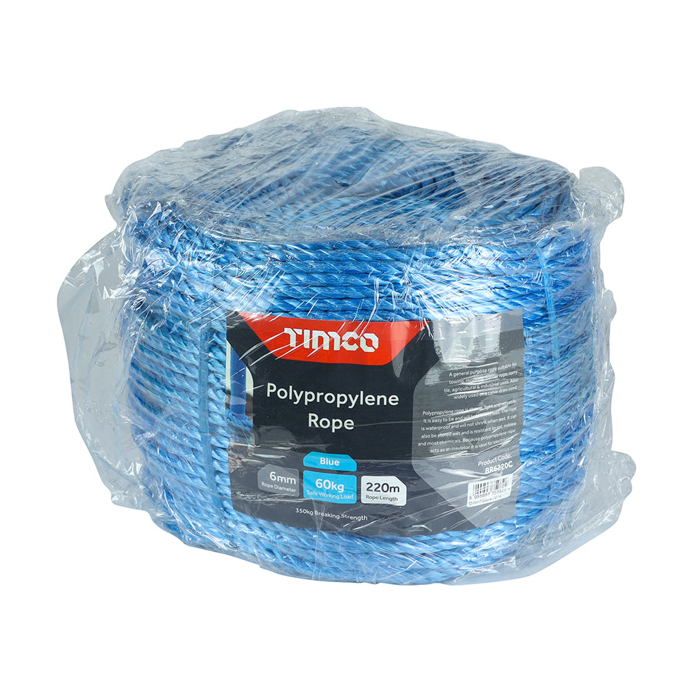 This is an image of Timco - Polypropylene Rope - Blue - Long Coil 6mm x 220m (1 Each Unit) BR6220C