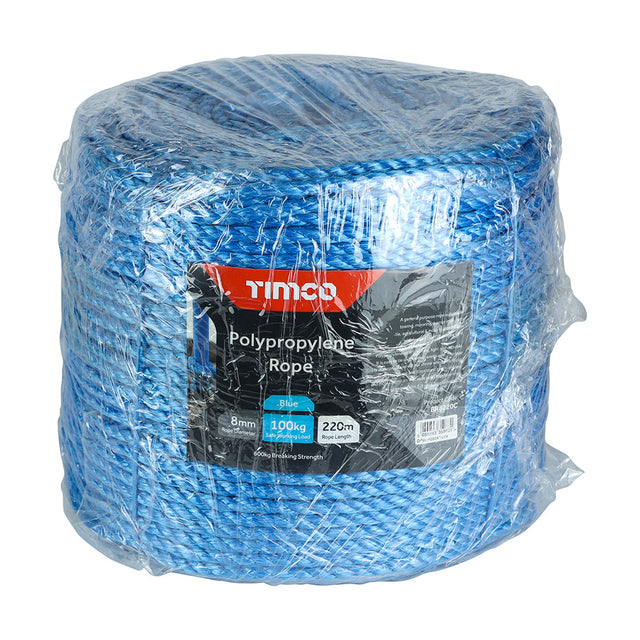 This is an image of Timco - Polypropylene Rope - Blue - Long Coil 8mm x 220m (1 Each Unit) BR8220C
