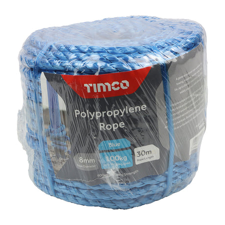 This is an image of Timco - Polypropylene Rope - Blue - Coil 8mm x 30m (1 Each Unit) BR830C