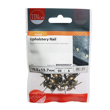 This is an image of Timco - Upholstery Nails - Bronze 10.5 x 15.7mm (50 PCS TIMpac) BRONZENAILP