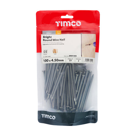 This is an image of Timco - Round Wire Nails - Bright 100 x 4.50mm (1 Kg TIMbag) BRW100B