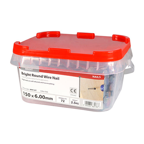 This is an image of Timco - Round Wire Nails - Bright 150 x 6.00mm (2.5 Kg TIMtub) BRW150T