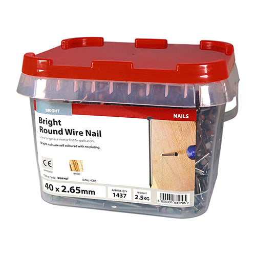 This is an image of Timco - Round Wire Nails - Bright 40 x 2.65mm (2.5 Kg TIMtub) BRW40T