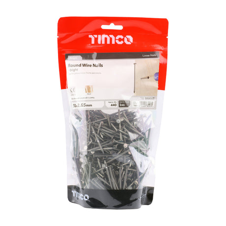 This is an image of Timco - Round Wire Nails - Bright 50 x 2.65mm (1 Kg TIMbag) BRW50B