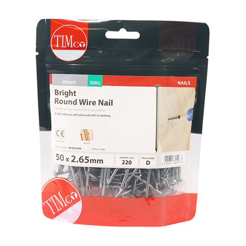 This is an image of Timco - Round Wire Nails - Bright 50 x 2.65mm (0.5 Kg TIMbag) BRW50MB
