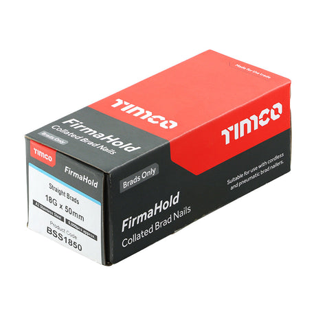 This is an image of Timco - FirmaHold Collated Brad Nails - 18 Gauge - Straight - A2 Stainless Steel 18g x 50mm (5000 PCS Box) BSS1850