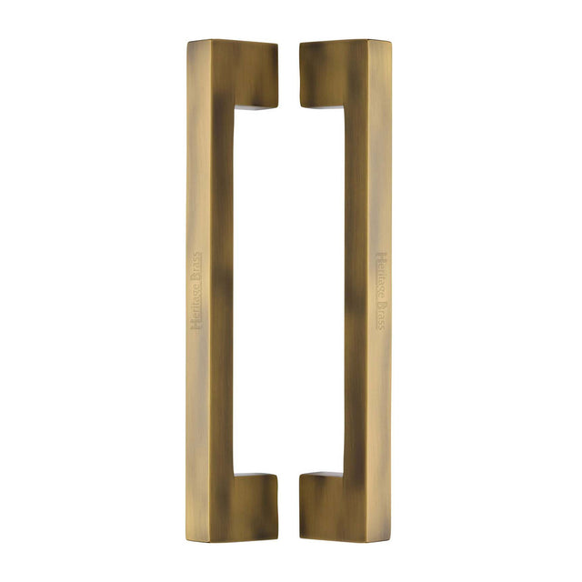 High quality image of the Heritage Brass Back to Back Door Pull Handle Metro Design 305mm Antique Brass Finish | Sku. btb1390-305-at | Discounted prices available from Trade Door Handles