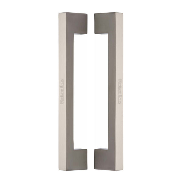 High quality image of the Heritage Brass Back to Back Door Pull Handle Metro Design 305mm Satin Nickel Finish | Sku. btb1390-305-sn | Discounted prices available from Trade Door Handles