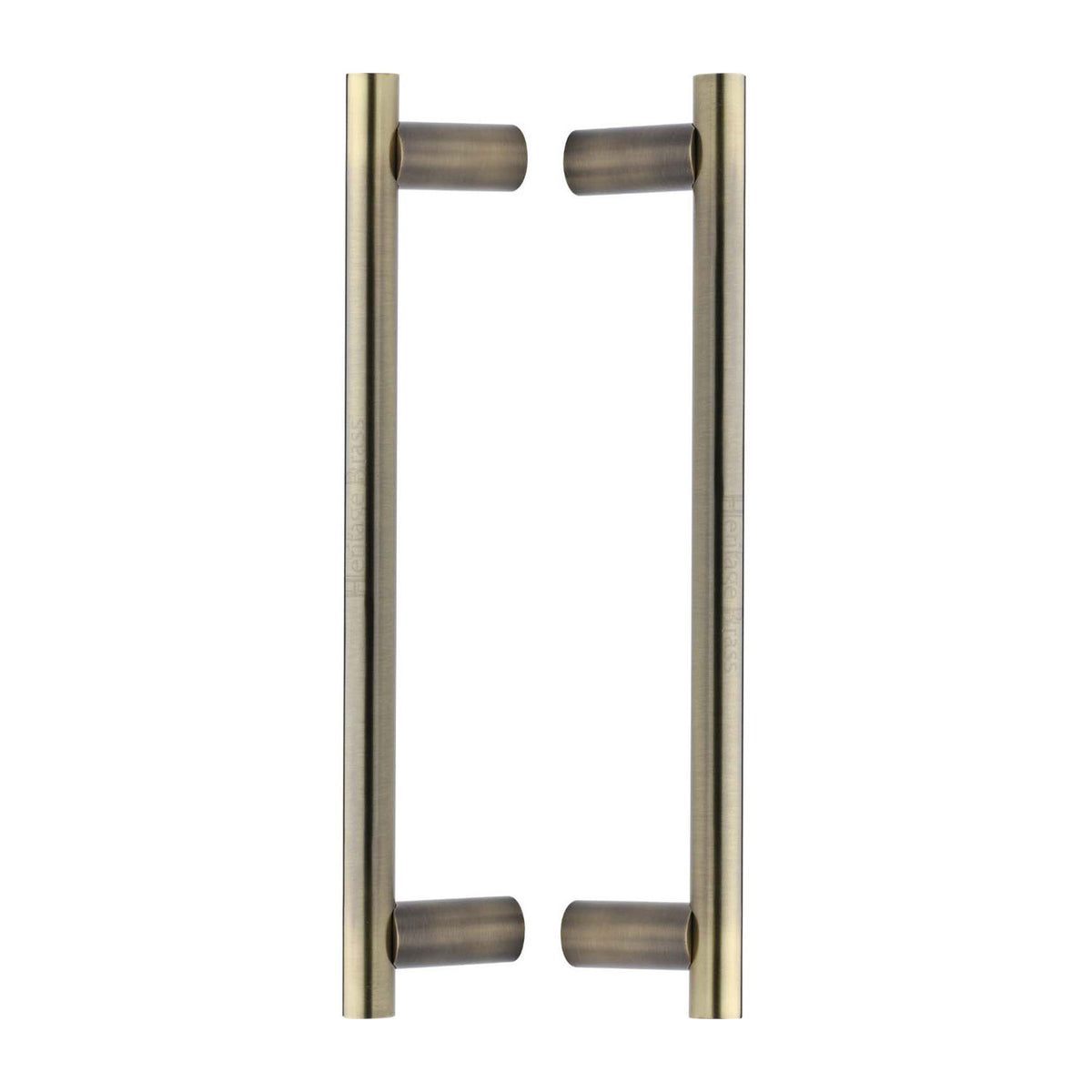 High quality image of the Heritage Brass Back to Back Door Pull Handle Round Bar Design 336mm Antique Brass Finish
 | Sku. btb2059-336-at | Discounted prices available from Trade Door Handles