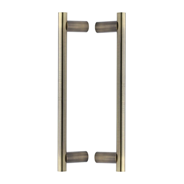 High quality image of the Heritage Brass Back to Back Door Pull Handle Round Bar Design 336mm Antique Brass Finish
 | Sku. btb2059-336-at | Discounted prices available from Trade Door Handles