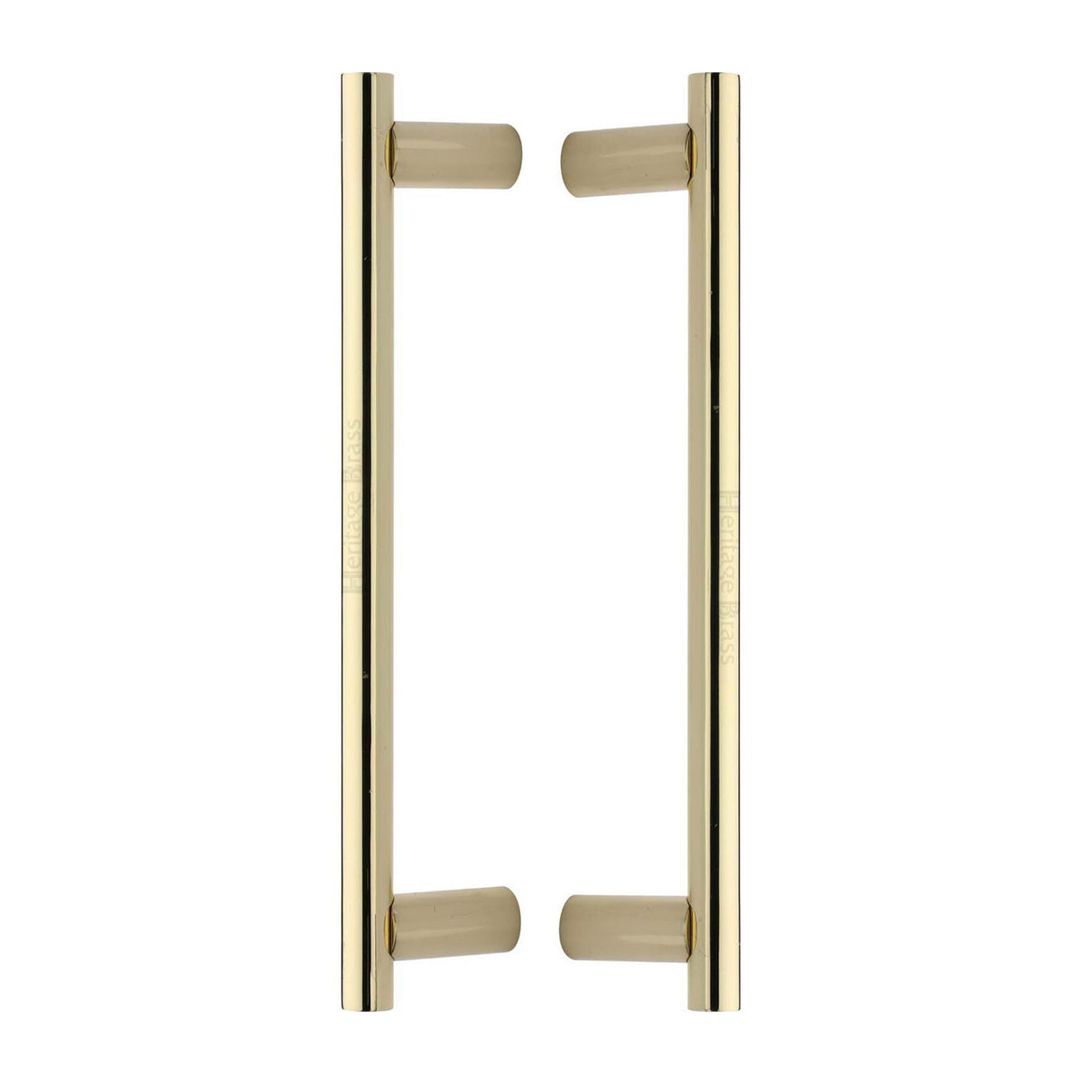 High quality image of the Heritage Brass Back to Back Door Pull Handle Round Bar Design 336mm Polished Brass Finish
 | Sku. btb2059-336-pb | Discounted prices available from Trade Door Handles