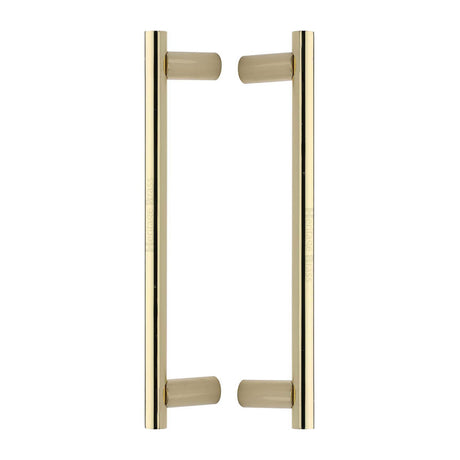 High quality image of the Heritage Brass Back to Back Door Pull Handle Round Bar Design 336mm Polished Brass Finish
 | Sku. btb2059-336-pb | Discounted prices available from Trade Door Handles