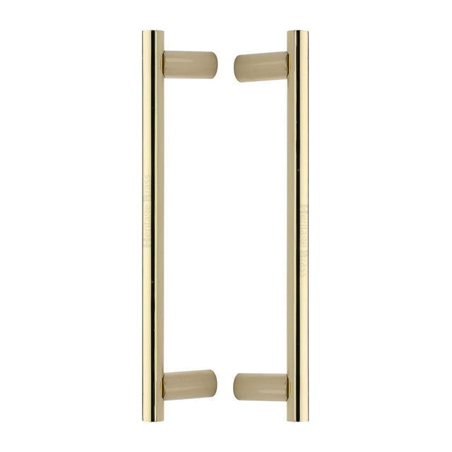High quality image of the Heritage Brass Back to Back Door Pull Handle Round Bar Design 336mm Polished Brass Finish
 | Sku. btb2059-336-pb | Discounted prices available from Trade Door Handles