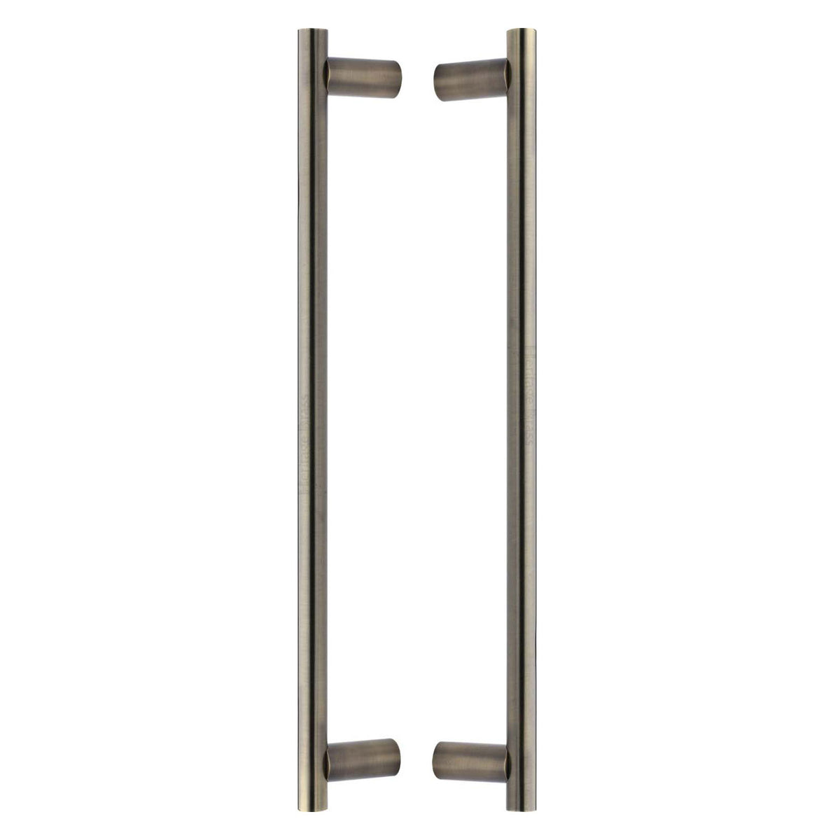 High quality image of the Heritage Brass Back to Back Door Pull Handle Round Bar Design 489mm Antique Brass Finish
 | Sku. btb2059-489-at | Discounted prices available from Trade Door Handles