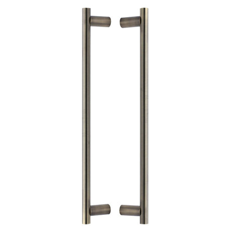High quality image of the Heritage Brass Back to Back Door Pull Handle Round Bar Design 489mm Antique Brass Finish
 | Sku. btb2059-489-at | Discounted prices available from Trade Door Handles