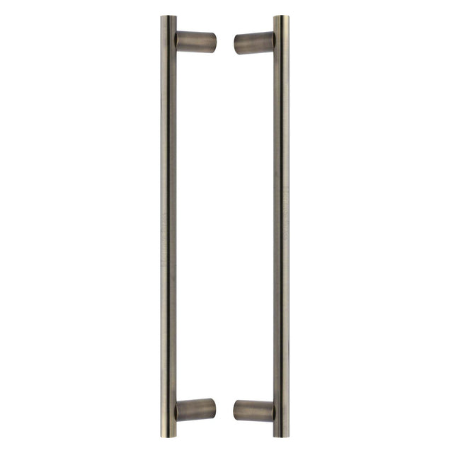 High quality image of the Heritage Brass Back to Back Door Pull Handle Round Bar Design 489mm Antique Brass Finish
 | Sku. btb2059-489-at | Discounted prices available from Trade Door Handles