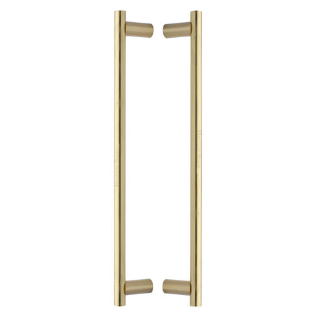 High quality image of the Heritage Brass Back to Back Door Pull Handle Round Bar Design 489mmm Satin Brass Finish
 | Sku. btb2059-489-sb | Discounted prices available from Trade Door Handles