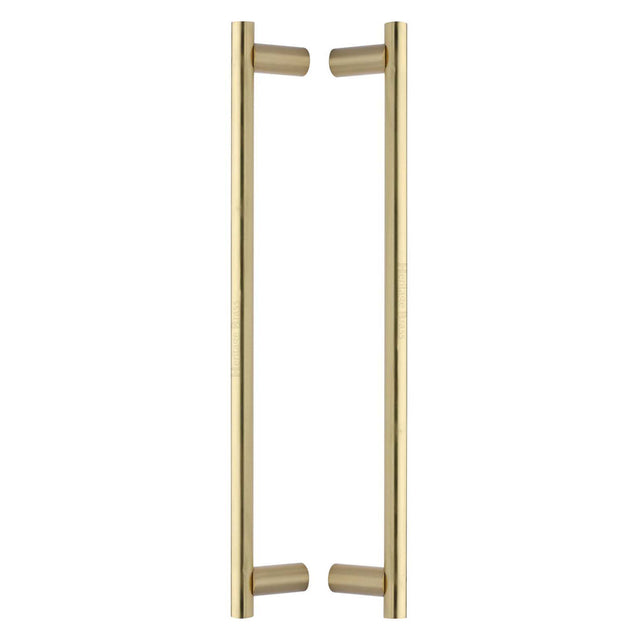 High quality image of the Heritage Brass Back to Back Door Pull Handle Round Bar Design 489mmm Satin Brass Finish
 | Sku. btb2059-489-sb | Discounted prices available from Trade Door Handles